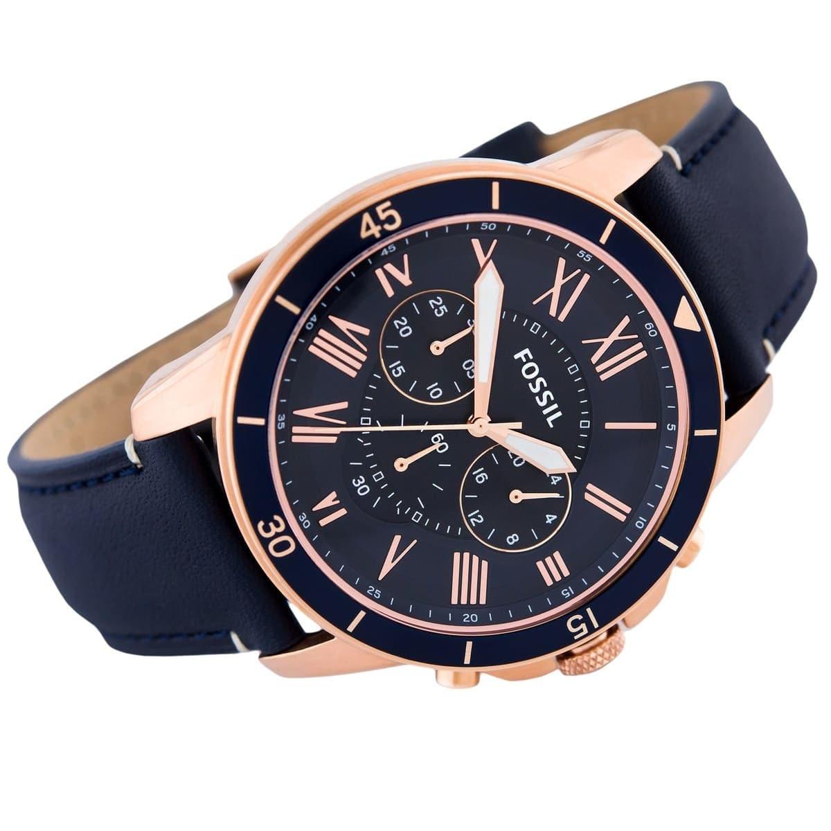  Shop Authentic Fossil Grant Sport Chronograph Blue Dial Blue Leather Strap Watch for Men - FS5237 - Luxxuri