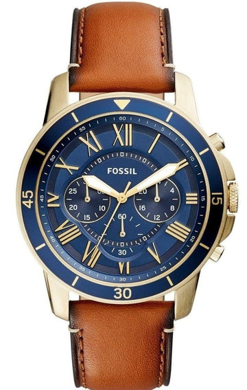  Shop Authentic Fossil Grant Sport Chronograph Blue Dial Brown Leather Strap Watch for Men - FS5268 - Luxxuri