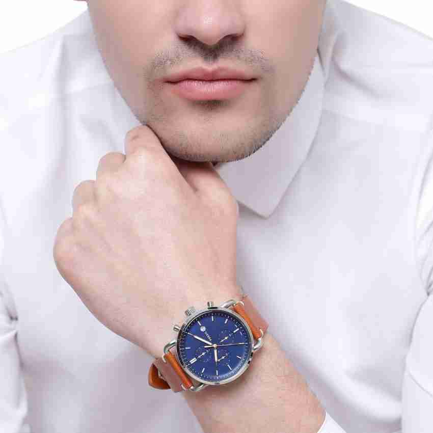  Shop Authentic Fossil The Commuter Blue Dial Brown Leather Strap Watch for Men - FS5401 - Luxxuri