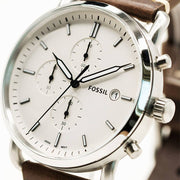  Shop Authentic Fossil The Commuter White Dial Brown Leather Strap Watch for Men - FS5402 - Luxxuri