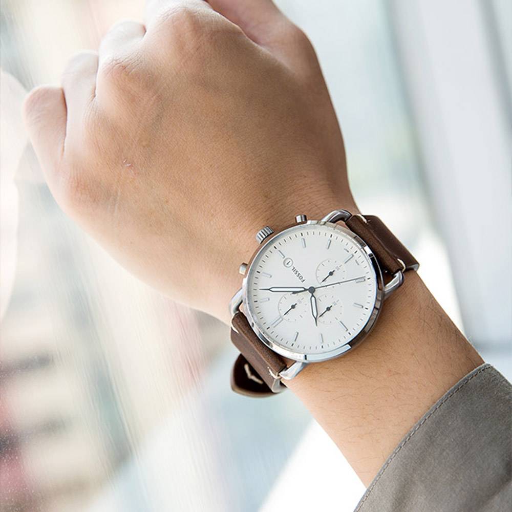  Shop Authentic Fossil The Commuter White Dial Brown Leather Strap Watch for Men - FS5402 - Luxxuri