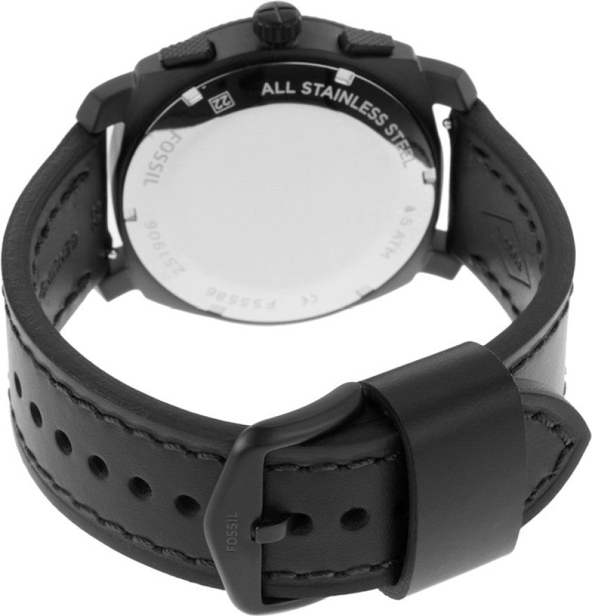  Shop Authentic Fossil Machine Chronograph Black Dial Black Leather Strap Watch for Men - FS5586 - Luxxuri
