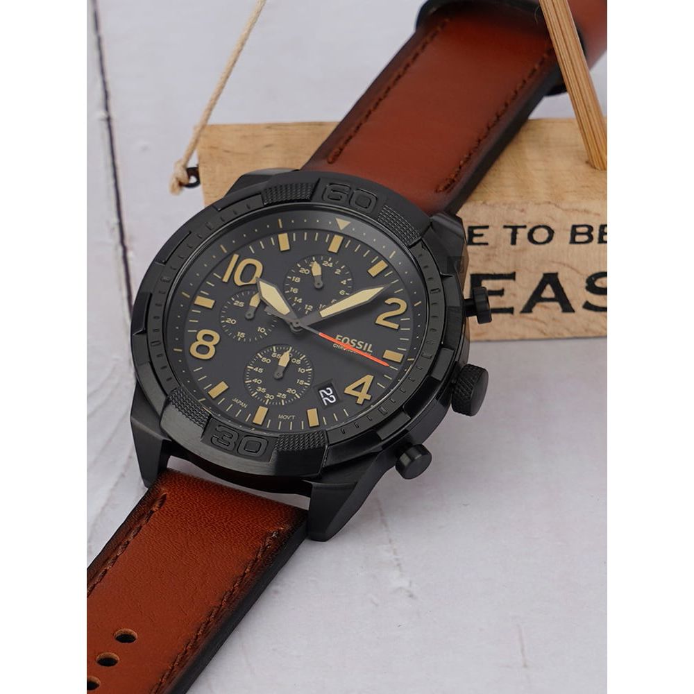  Shop Authentic Fossil Bronson Black Dial Brown Leather Strap Watch for Men - FS5714 - Luxxuri