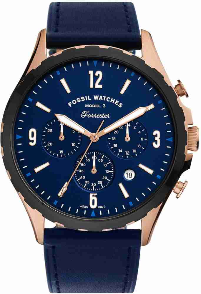  Shop Authentic Fossil Forrester Chronograph Blue Dial Blue Leather Strap Watch for Men - FS5814 - Luxxuri