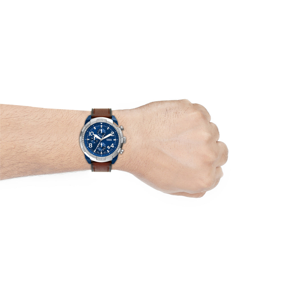  Shop Authentic Fossil Bronson Chronograph Luggage Blue Dial Brown Leather Strap Watch for Men - FS5829 - Luxxuri