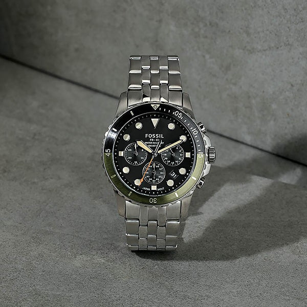  Shop Authentic Fossil FB-01 Chronograph Black Dial Silver Steel Strap Watch for Men - FS5864 - Luxxuri