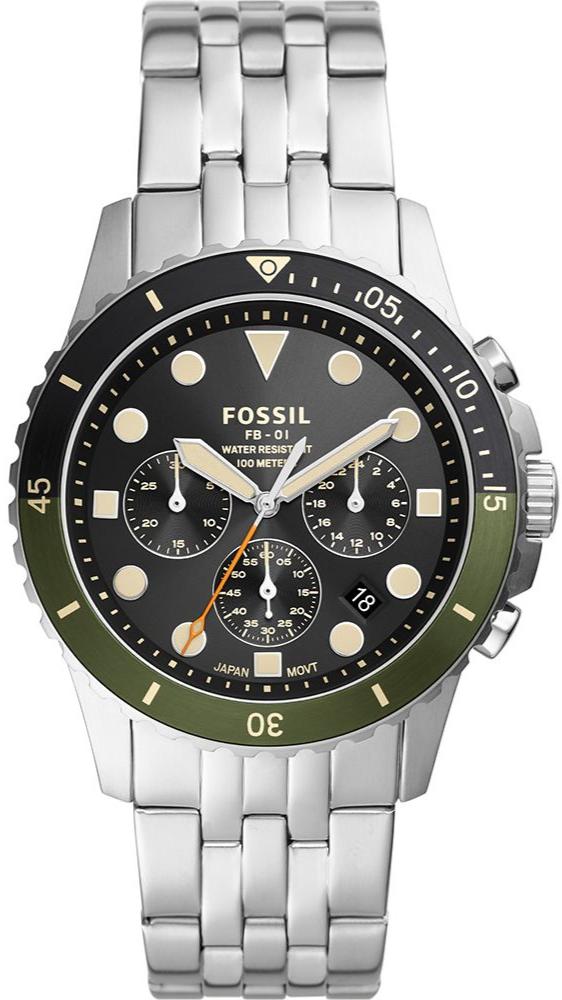 Shop Authentic Fossil FB-01 Chronograph Black Dial Silver Steel Strap Watch for Men - FS5864 - Luxxuri