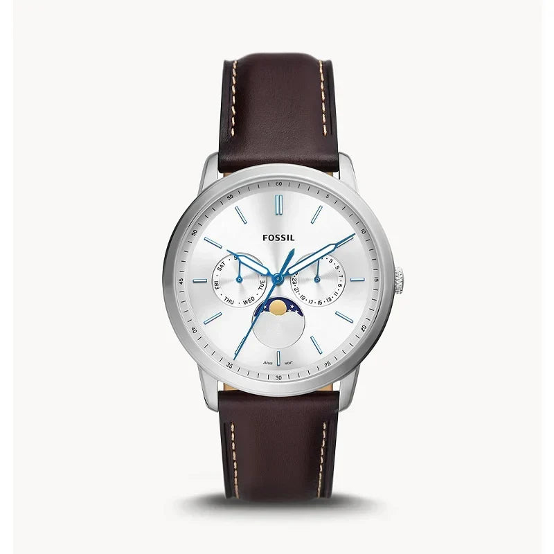  Shop Authentic Fossil Neutra Minimalist Moonphase Silver Dial Brown Leather Strap Watch for Men - FS5905 - Luxxuri