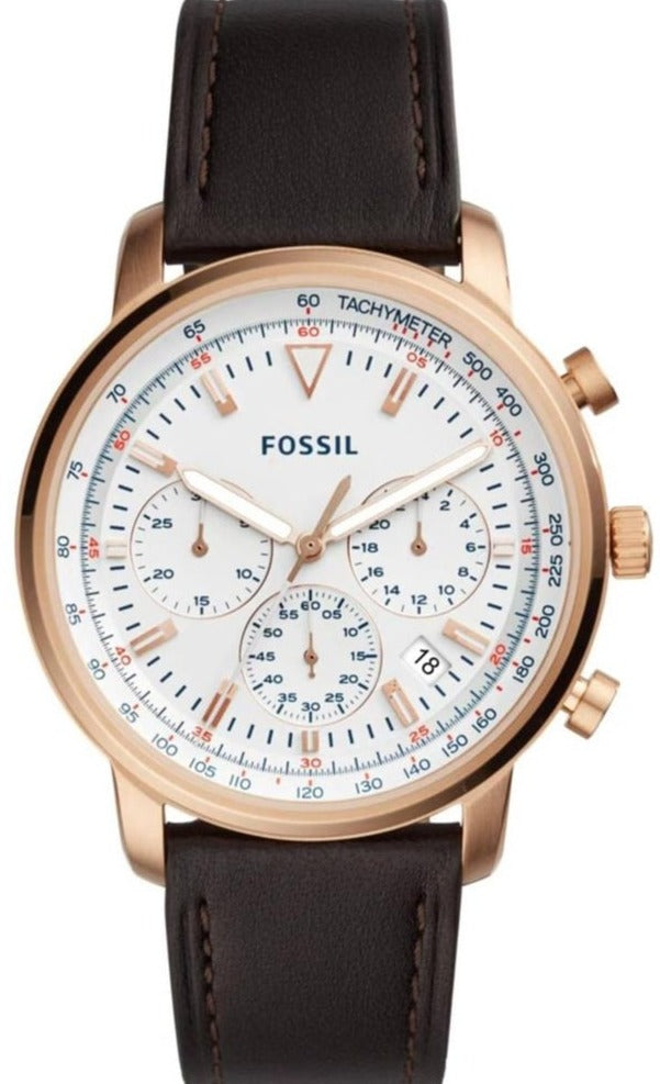  Shop Authentic Fossil Goodwin Chronograph White Dial Brown Leather Strap Watch for Men - FS5415 - Luxxuri
