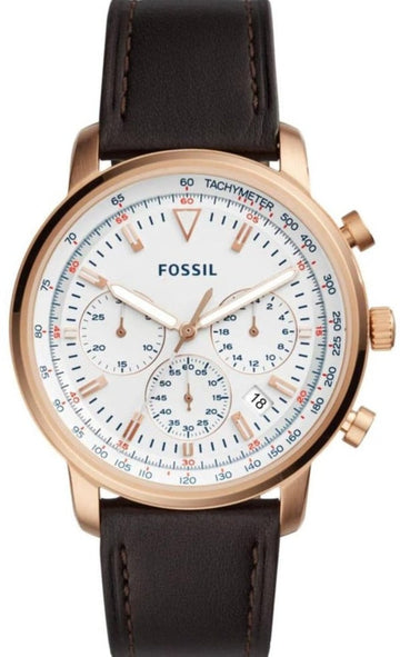  Shop Authentic Fossil Goodwin Chronograph White Dial Brown Leather Strap Watch for Men - FS5415 - Luxxuri