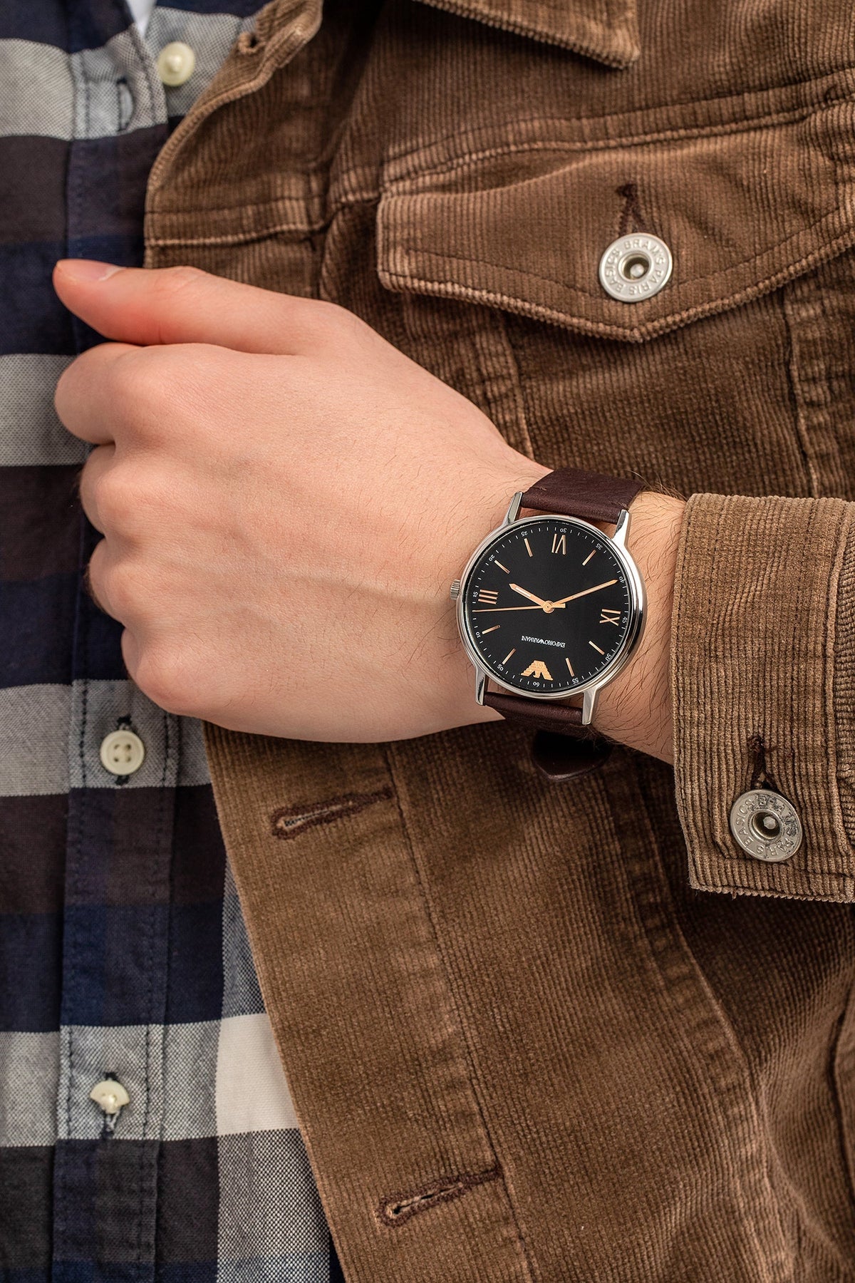  Shop Authentic Emporio Armani Kappa Quartz Black Dial Brown Leather Strap Watch For Men - AR11153 - Luxxuri