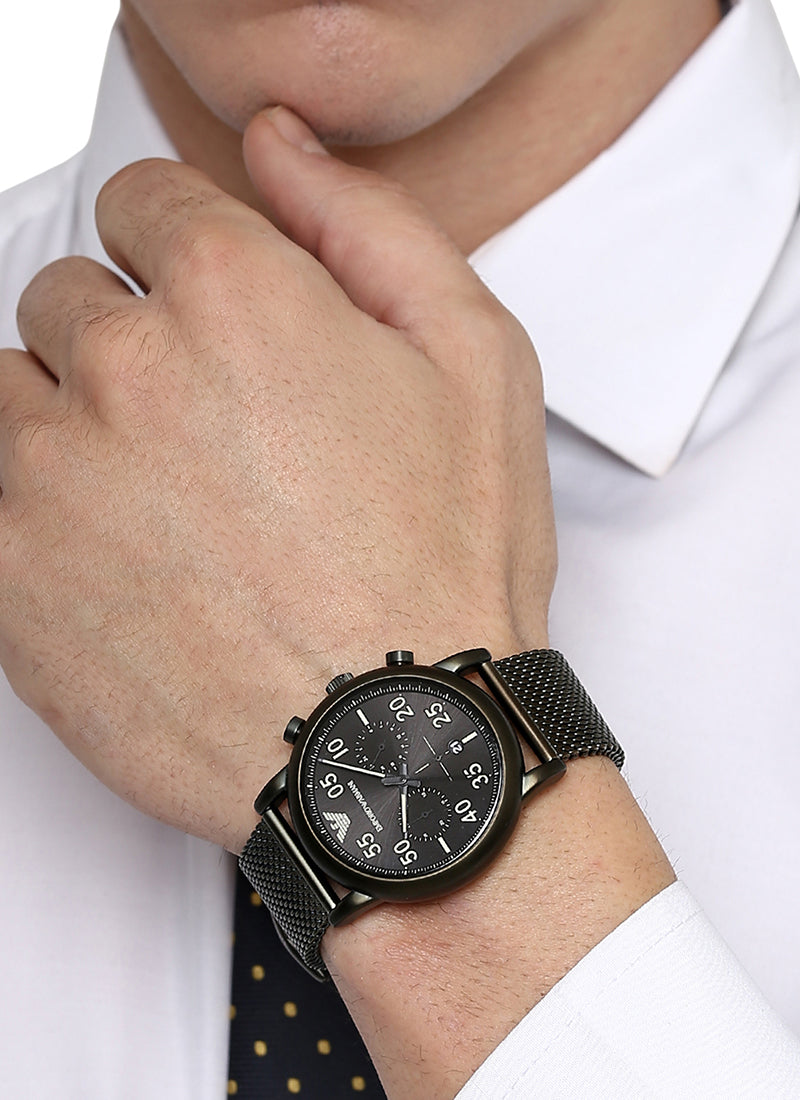  Shop Authentic Emporio Armani Luigi Quartz Chronograph Black Dial Green Mesh Bracelet Watch For Men - AR11115 - Luxxuri