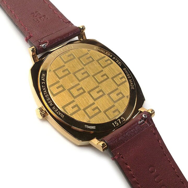  Shop Authentic Gucci Grip Yellow Gold Dial Maroon Leather Strap Unisex Watch - YA157411 - Luxxuri
