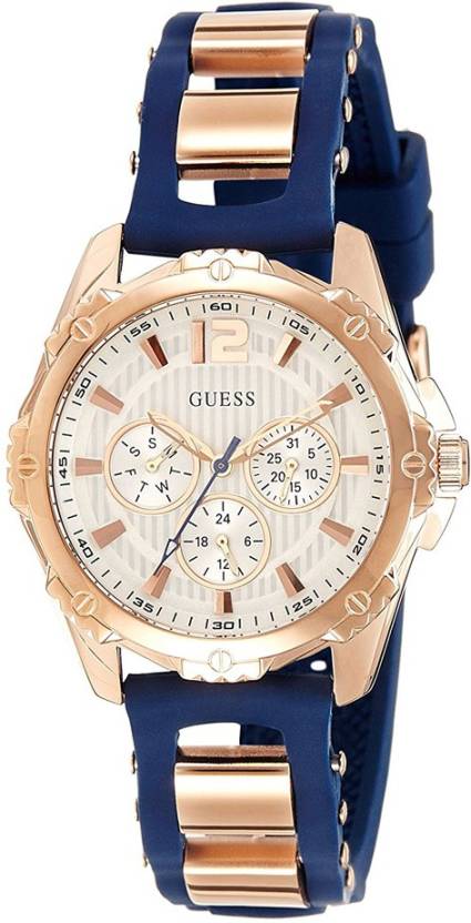  Shop Authentic Guess Interpid White & Rose Gold Dial Blue Silicone Strap Watch For Women - W0325L8 - Luxxuri