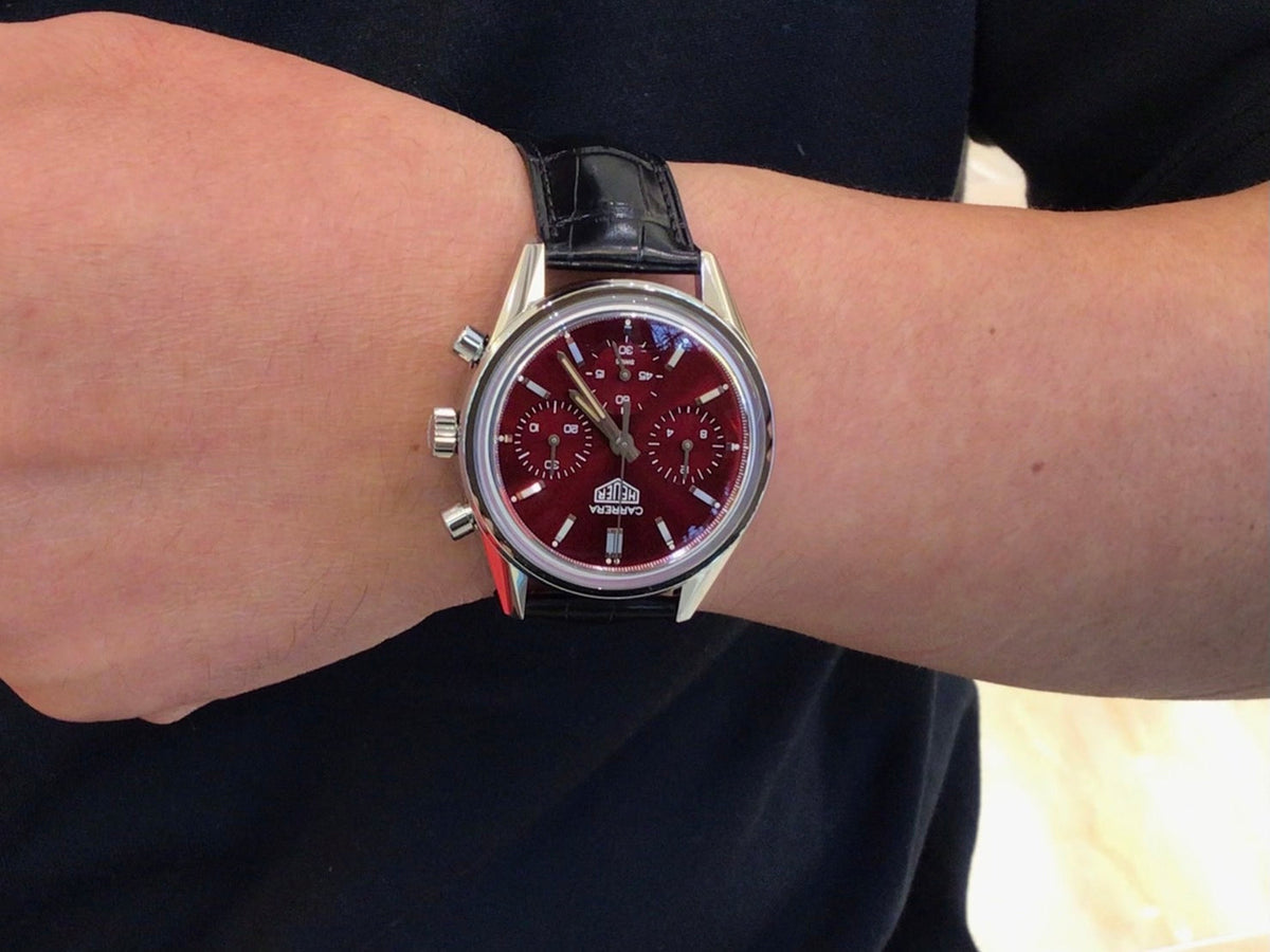  Shop Authentic Tag Heuer Carrera Automatic Chronograph Red Dial Black Leather Strap Watch for Men - CBK221G.FC6479 - Luxxuri
