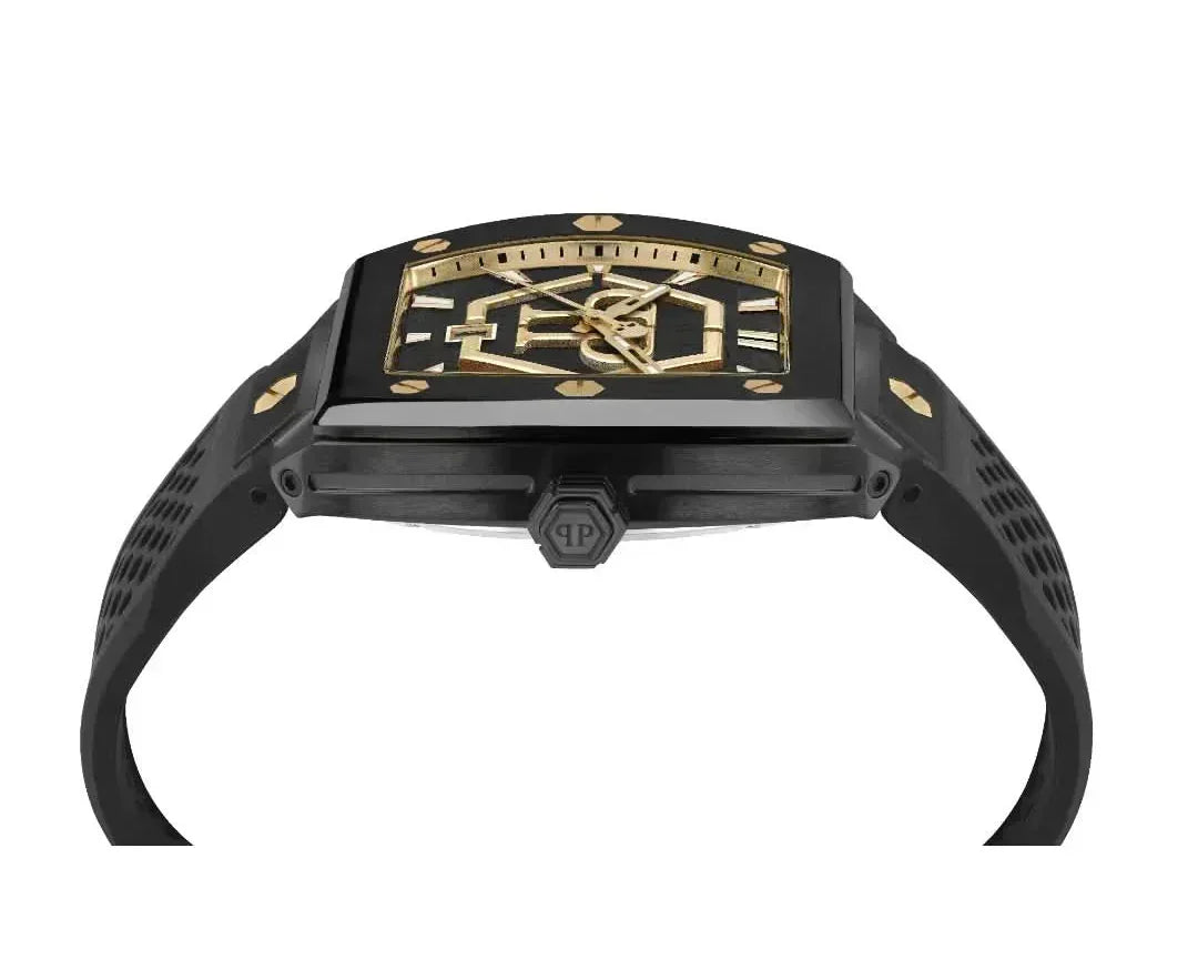 Philipp Plein Hexagon Phantom Black Dial Black Silicone Strap Watch For Men- PWPUA0224