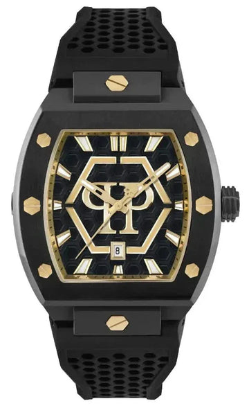 Philipp Plein Hexagon Phantom Black Dial Black Silicone Strap Watch For Men- PWPUA0224