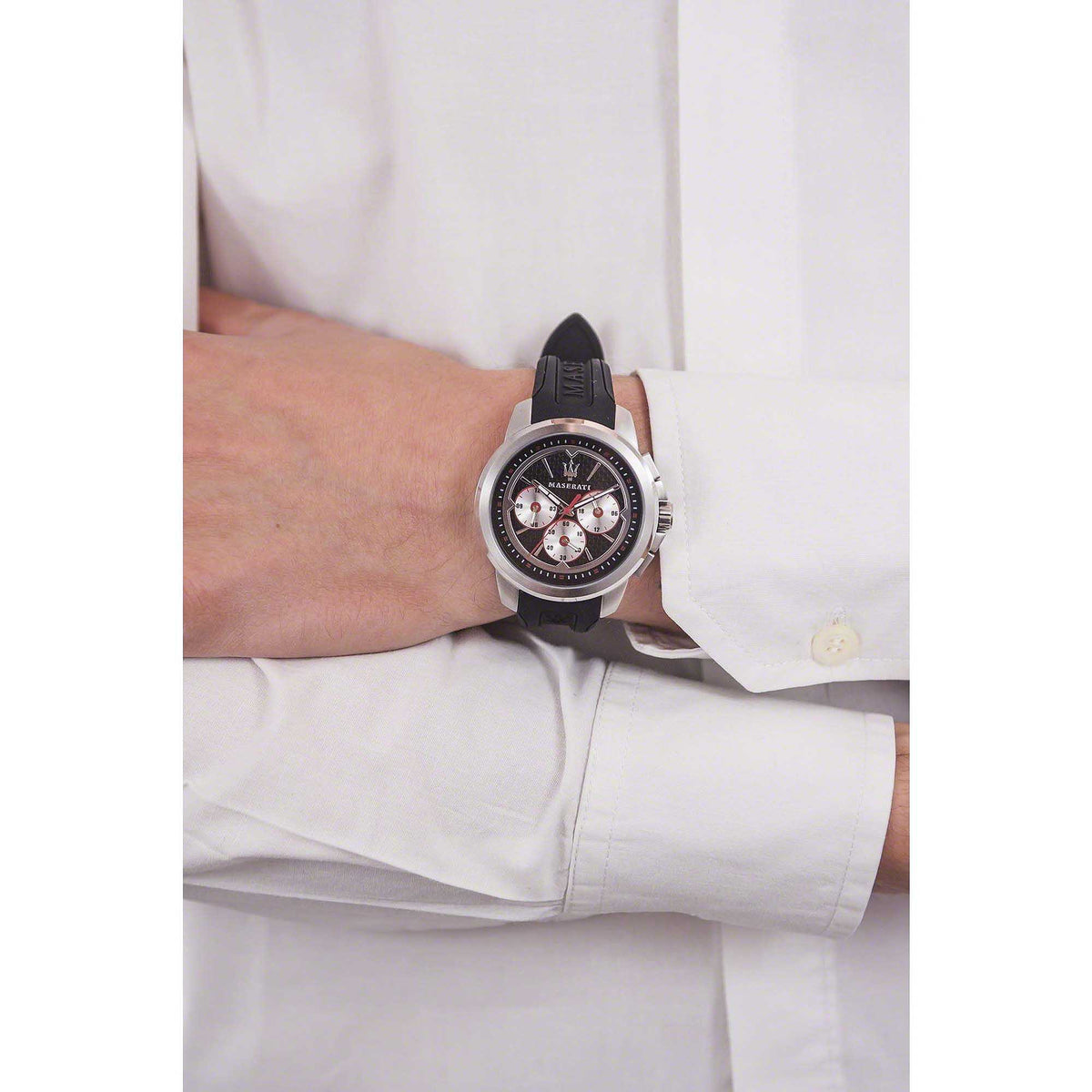  Shop Authentic Maserati SFIDA Chronograph Black Silver Dial Black Rubber Strap Watch For Men - R8851123001 - Luxxuri