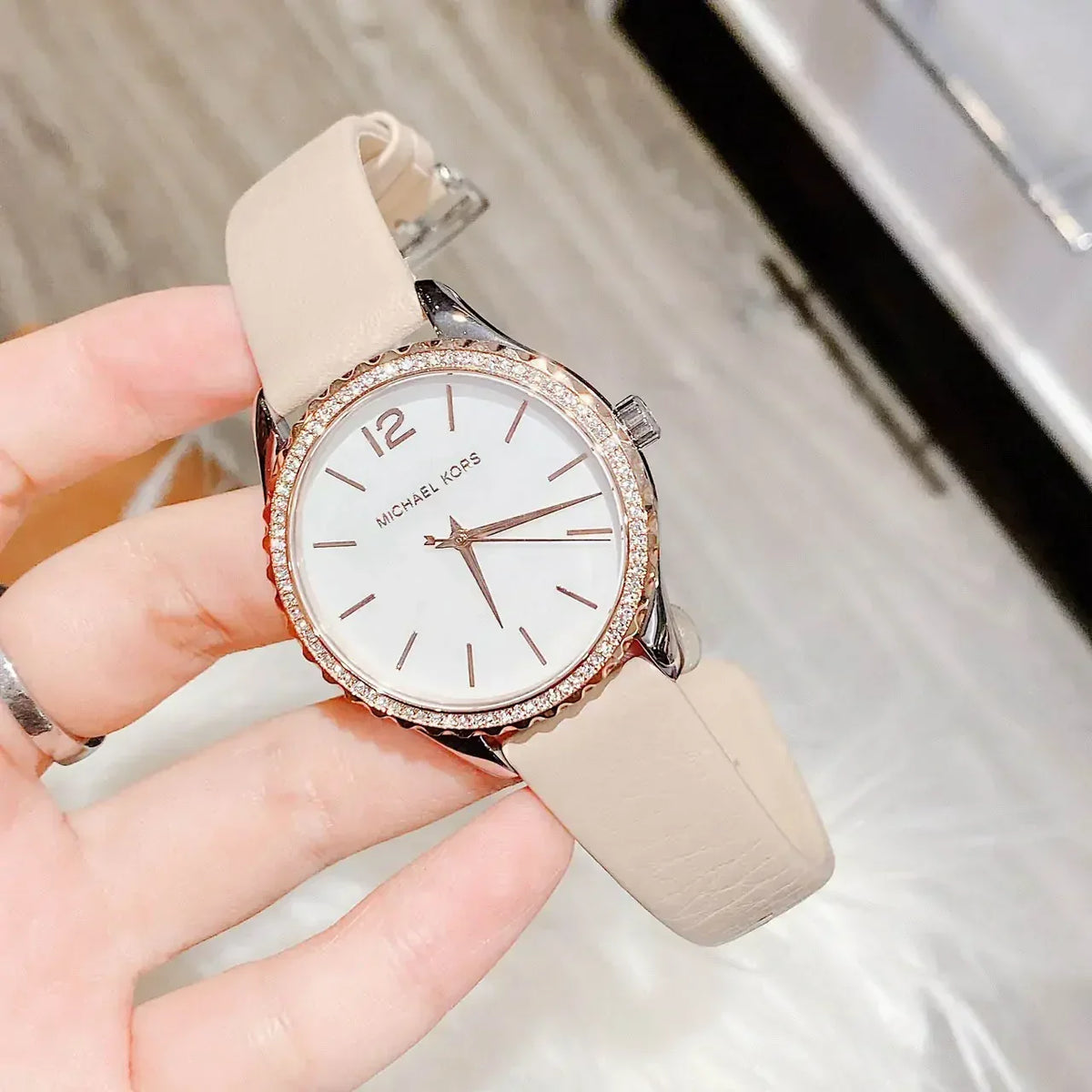  Shop Authentic Michael Kors Layton Mother of Pearl White Dial Brown Leather Strap Watch For Women - MK2910 - Luxxuri