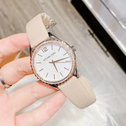  Shop Authentic Michael Kors Layton Mother of Pearl White Dial Brown Leather Strap Watch For Women - MK2910 - Luxxuri