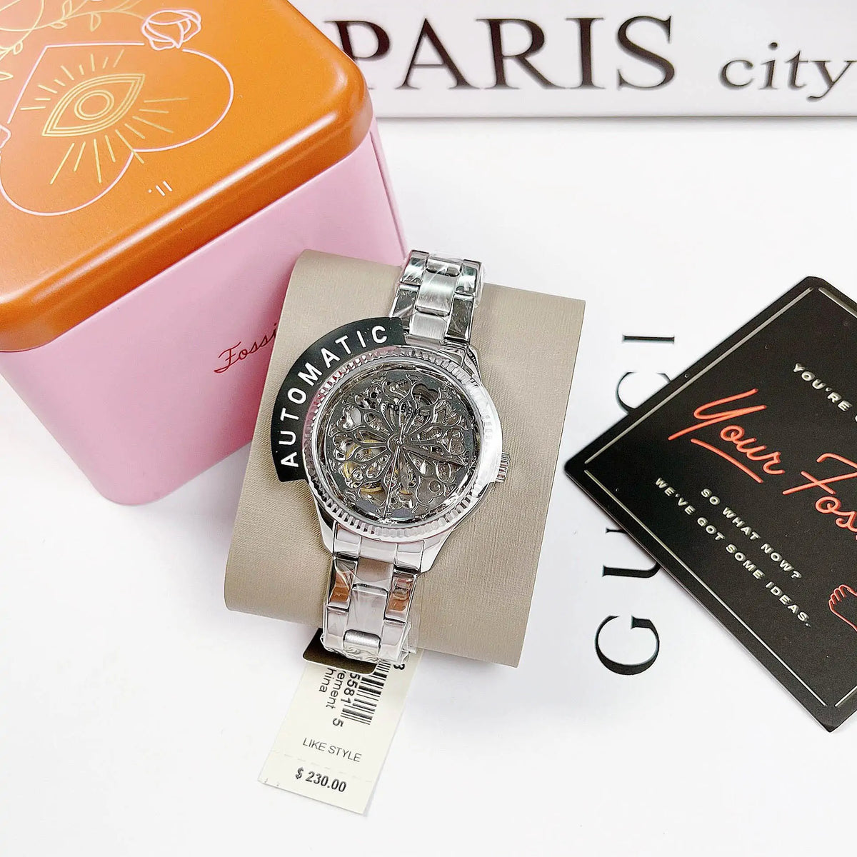 Shop Authentic Fossil Rye Automatic Skeleton Silver Dial Silver Steel Strap Watch for Women - BQ3753 - Luxxuri