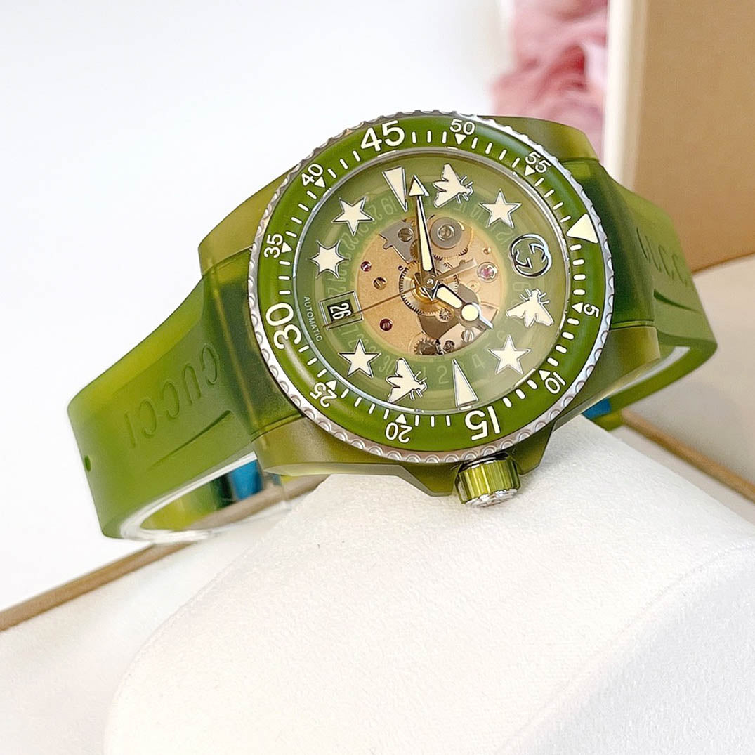  Shop Authentic Gucci Dive Automatic Green Dial Green Rubber Strap Unisex Watch - YA136345 - Luxxuri