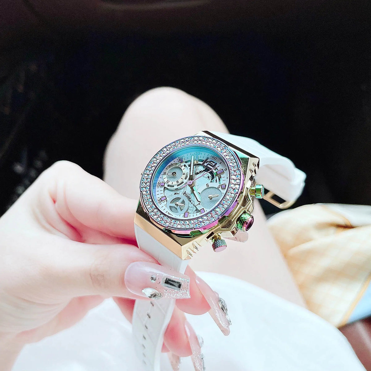  Shop Authentic Guess Fusion Chronograph White Dial White Leather Strap Watch For Women - GW0553L2 - Luxxuri
