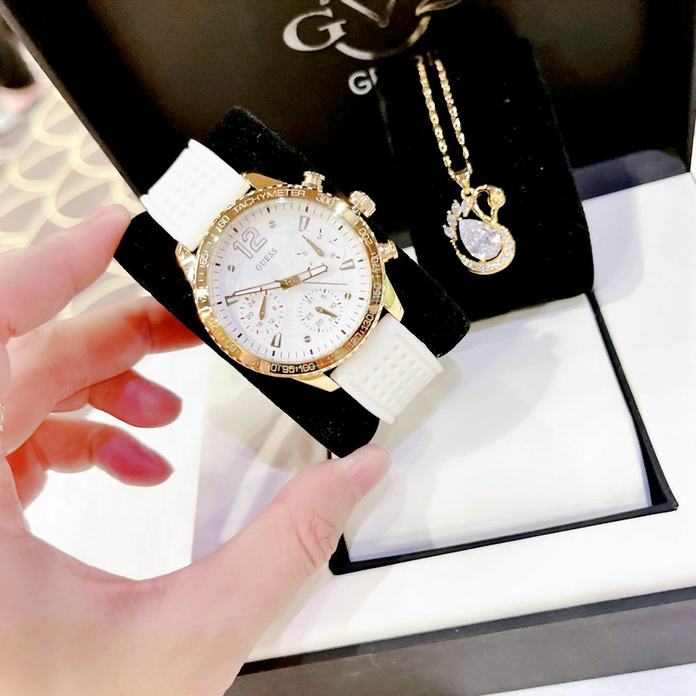  Shop Authentic Guess Marina Multifunction White Dial White Rubber Strap Watch for Women - W1025L5 - Luxxuri