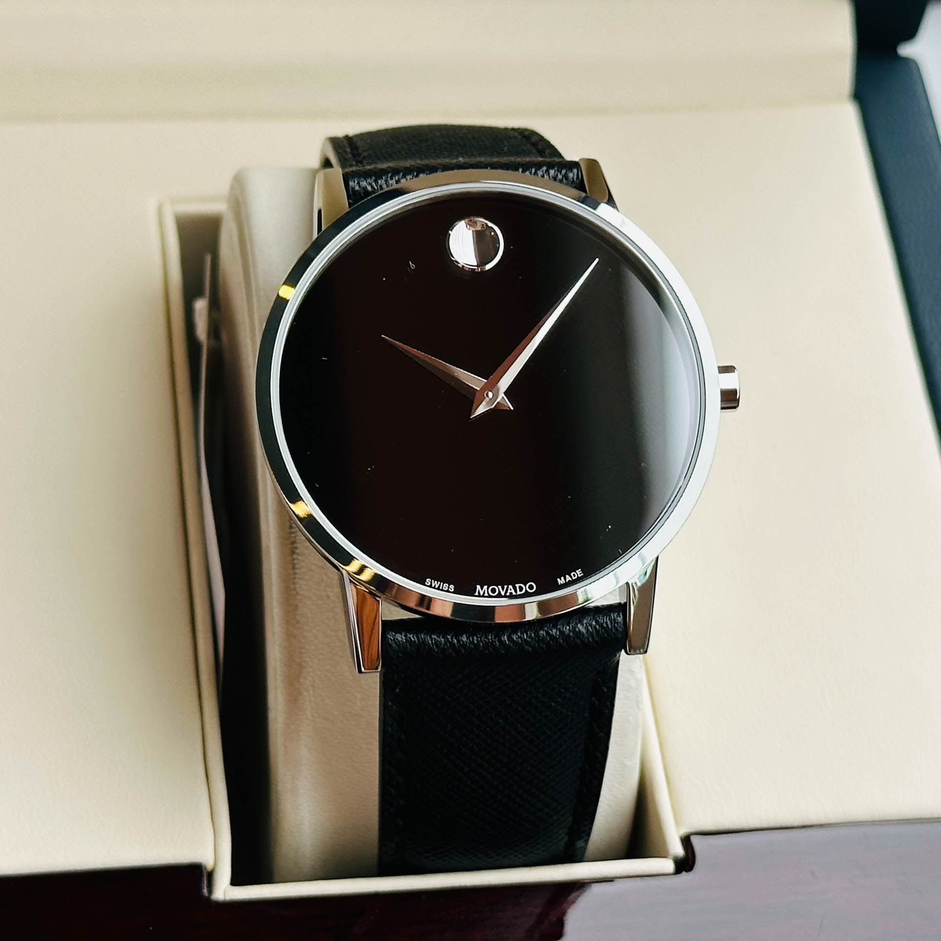  Shop Authentic Movado Museum Classic Black Dial Black Leather Strap Watch for Men - 0607194 - Luxxuri