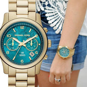  Shop Authentic Michael Kors Runway Hunger Stop100 Series Blue Dial Gold Steel Strap Watch for Women - MK5815 - Luxxuri