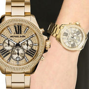  Shop Authentic Michael Kors Wren Chronograph Crystal Pave Gold Dial Gold Steel Strap Watch for Women - MK6095 - Luxxuri