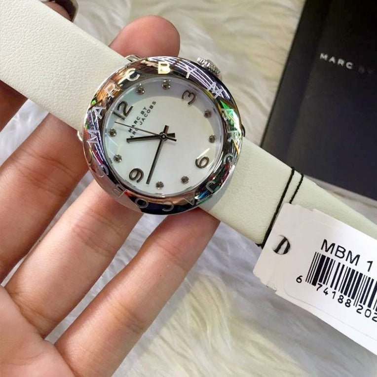  Shop Authentic Marc Jacobs Amy White Dial White Leather Strap Watch for Women - MBM1136 - Luxxuri