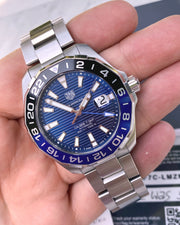  Shop Authentic Tag Heuer Aquaracer GMT Calibre 6 Automatic Blue Dial Silver Steel Strap Watch for Men - WAY201T.BA0927 - Luxxuri