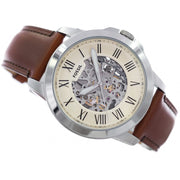  Shop Authentic Fossil Grant Automatic Beige Skeleton Dial Brown Leather Strap Watch for Men - ME3099 - Luxxuri