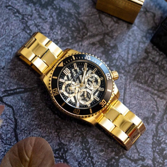  Shop Authentic Guess Axle Multifunction Black Dial Gold Steel Strap Watch For Men - GW0488G2 - Luxxuri