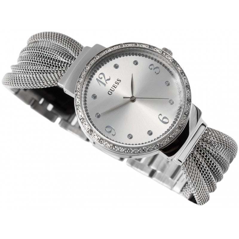  Shop Authentic Guess Chiffon Silver Dial Silver Mesh Bracelet Watch For Women - W1083L1 - Luxxuri