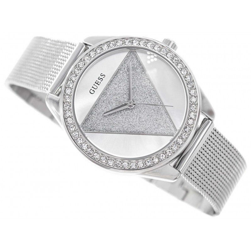  Shop Authentic Guess Tri Glitz Quartz Silver Dial Silver Mesh Bracelet Watch For Women - W1142L1 - Luxxuri