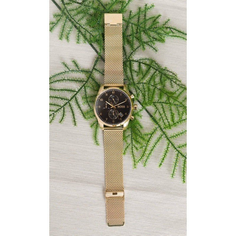  Shop Authentic Hugo Boss Skymaster Black Dial Gold Mesh Bracelet Watch for Men - 1513838 - Luxxuri