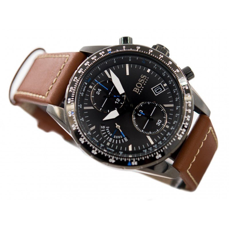  Shop Authentic Hugo Boss Pilot Black Dial Brown Leather Strap Watch for Men - 1513851 - Luxxuri