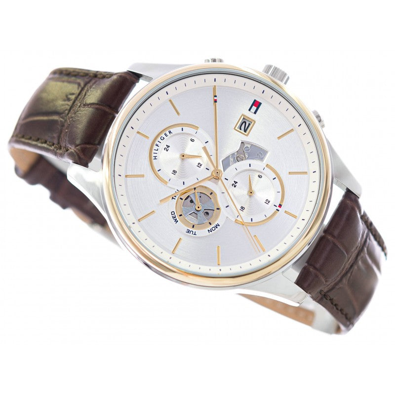  Shop Authentic Tommy Hilfiger Weston Chronograph Silver Dial Brown Leather Strap Watch For Men - 1710501 - Luxxuri