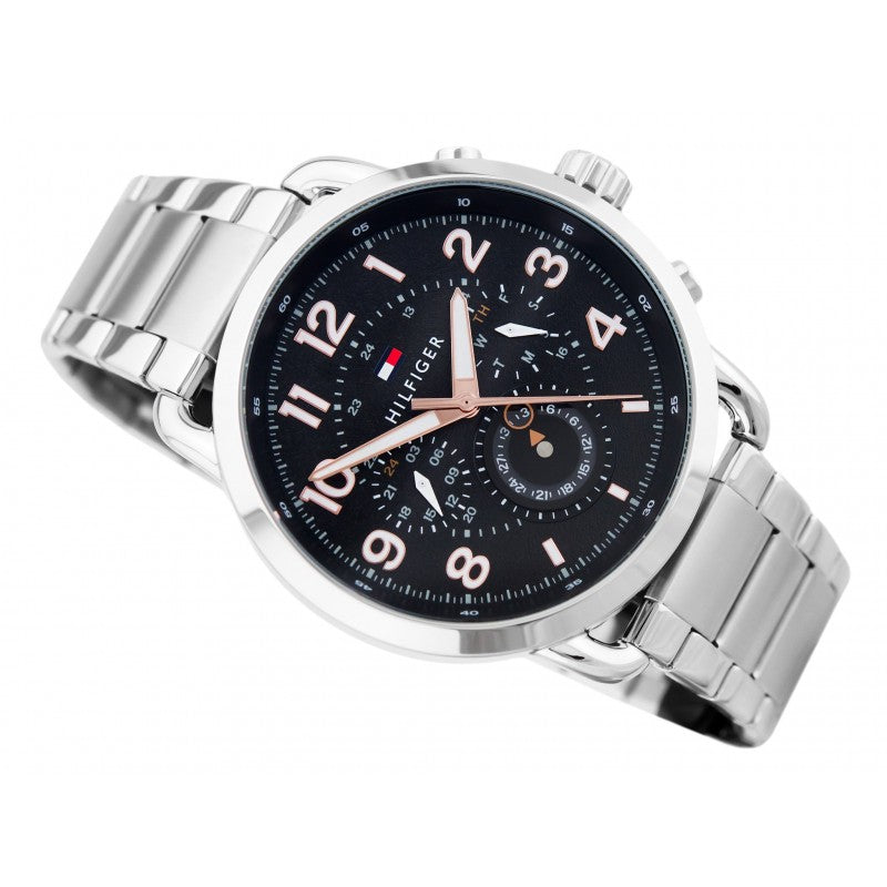  Shop Authentic Tommy Hilfiger Briggs Chronograph Black Dial Silver Steel Strap Watch for Men - 1791422 - Luxxuri