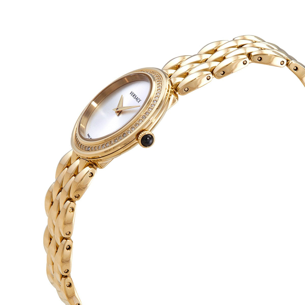  Shop Authentic Versace V Flare Diamonds Silver Dial Gold Steel Strap Watch for Women - VEBN00918 - Luxxuri