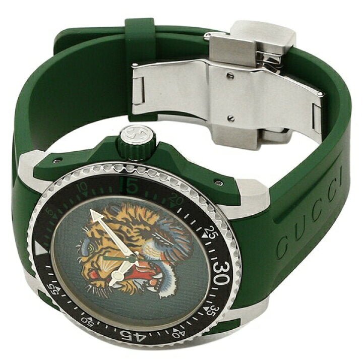  Shop Authentic Gucci Dive Tiger Green Dial Green Rubber Strap Watch For Men - YA136316 - Luxxuri