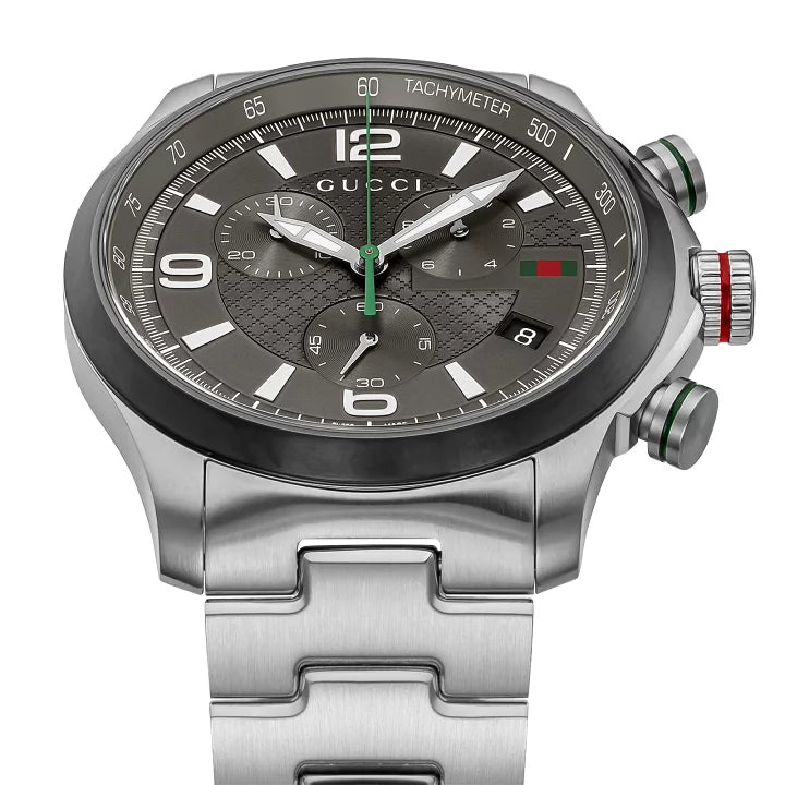  Shop Authentic Gucci G Timeless Chronograph Grey Dial Silver Steel Strap Watch For Men -  YA126238 - Luxxuri