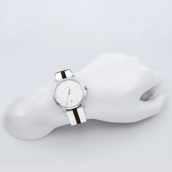  Shop Authentic Gucci G Timeless Quartz White DIal White NATO Strap Watch For Men - YA126322 - Luxxuri