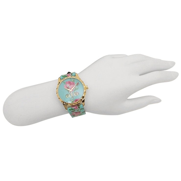  Shop Authentic Gucci G Timeless Floral Turquoise Dial Turquoise Leather Strap Watch For Women - YA1264085 - Luxxuri