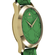  Shop Authentic Gucci G Timeless Quartz Green Dial Green Leather Strap Watch For Women - YA1264099 - Luxxuri