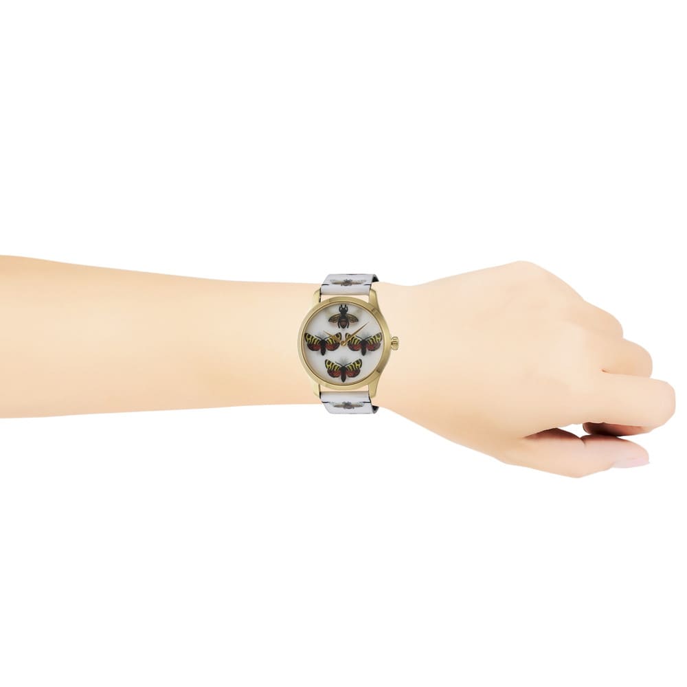  Shop Authentic Gucci G Timeless Quartz White Dial White Leather Strap Watch For Women - YA1264109 - Luxxuri