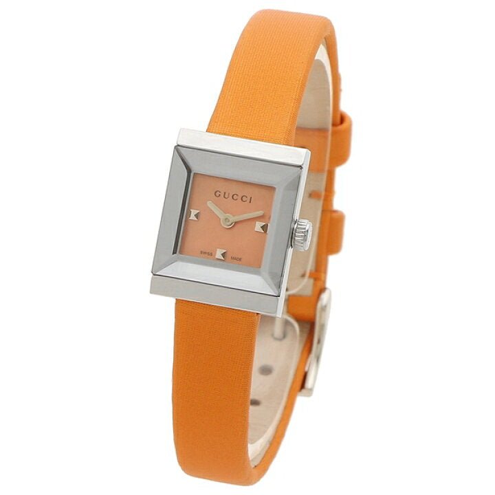  Shop Authentic Gucci G-Frame Square Mother of Pearl Orange Dial Orange Leather Strap Watch For Women - YA128532 - Luxxuri