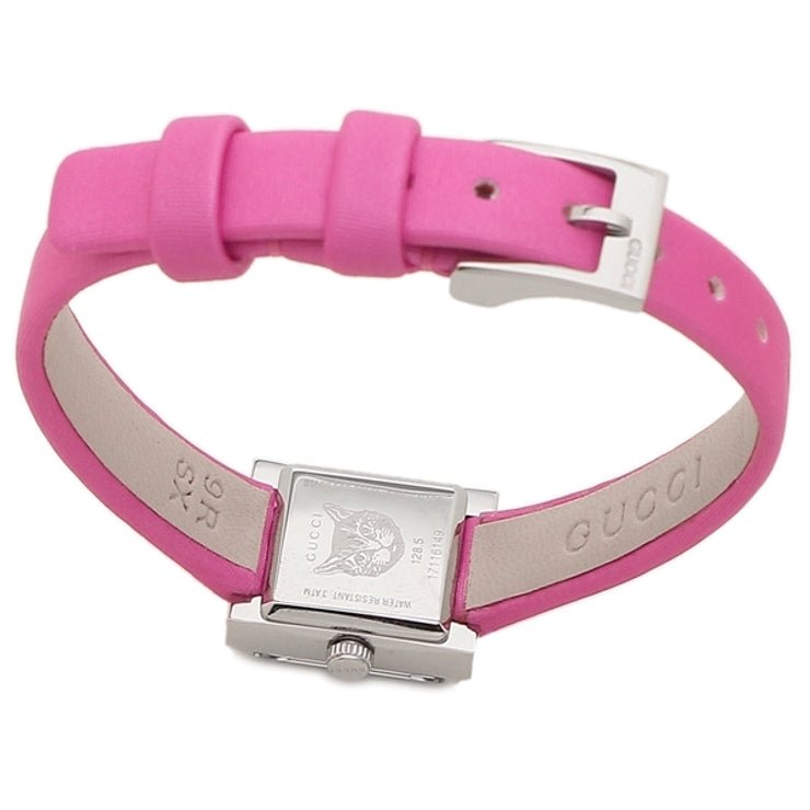  Shop Authentic Gucci G-Frame Square Fuchsia Mother of Pearl Dial Fuchsia Leather Strap Watch For Women - YA128533 - Luxxuri